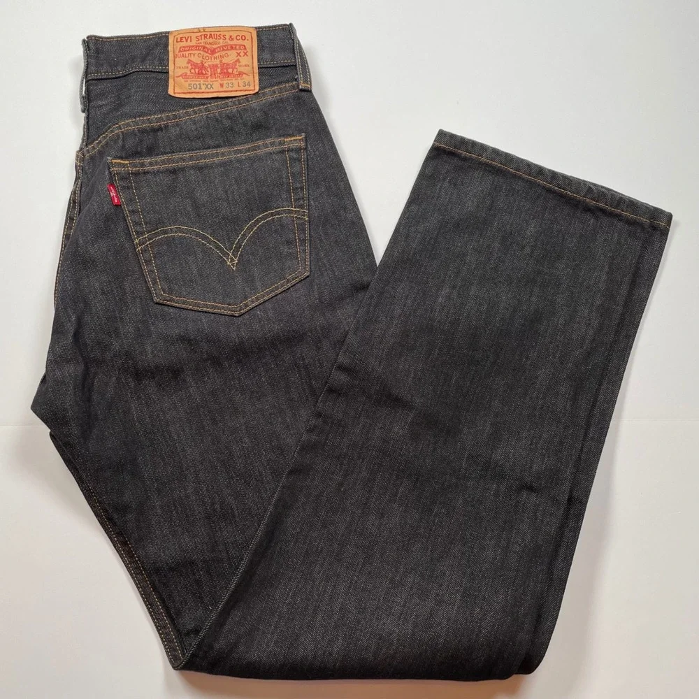 Levis 501XX Mens Dark Wash Indigo Straight Leg Button Fly Denim Jeans 33x34